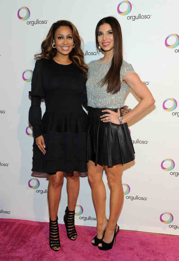 Actresses La La Anthony, left, and Roselyn Sanchez attend the debut of the P&G Orgullosa production of "Nueva Latina Monologues" at the Helen Mills Theater, Wednesday, Feb. 26, 2014 in New York. (Photo by Diane Bondareff/Invision for P&G Orgullosa)