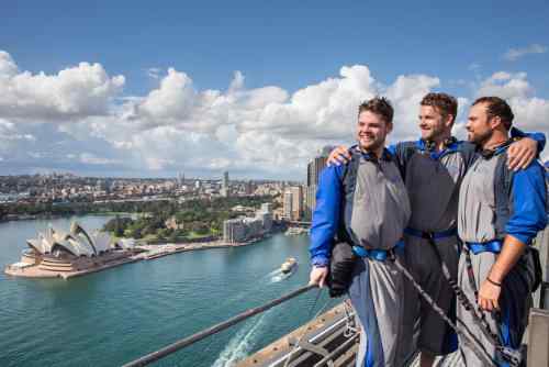 Diamondbacks pitcher Josh Collmenter and friends take in stunning views of Sydney Harbour from the Bridge Climb.
