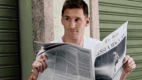The creative features the #FutbolNow Pepsi superstar squad, including Leo Messi, pictured here in the creative.