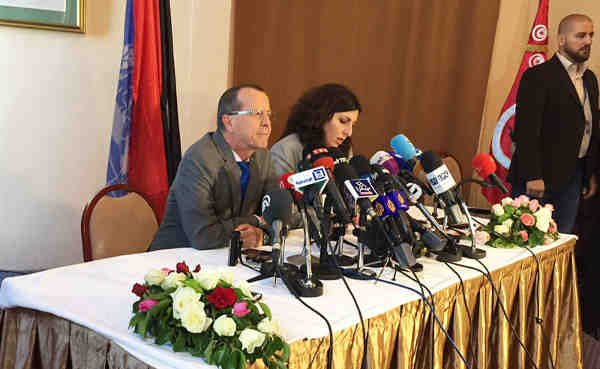 Special Representative Martin Kobler briefs the press after a two-day meeting of the Libyan Political Dialogue in Tunis, Tunisia. Photo: UNSMIL