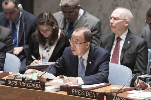 Secretary-General Ban Ki-moon delivers remarks to the Security Council meeting on sexual exploitation and abuse. UN Photo / Mark Garten