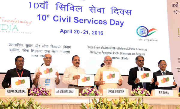 Narendra Modi releasing a book titled "Change Makers", at the 10th Civil Services Day function, in New Delhi on April 21, 2016