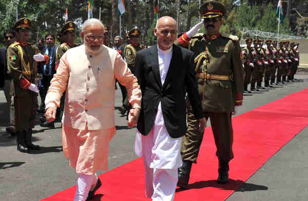 Narendra Modi with the President of the Islamic Republic of Afghanistan, Mohammad Ashraf Ghani, in Herat, Afghanistan on June 04, 2016