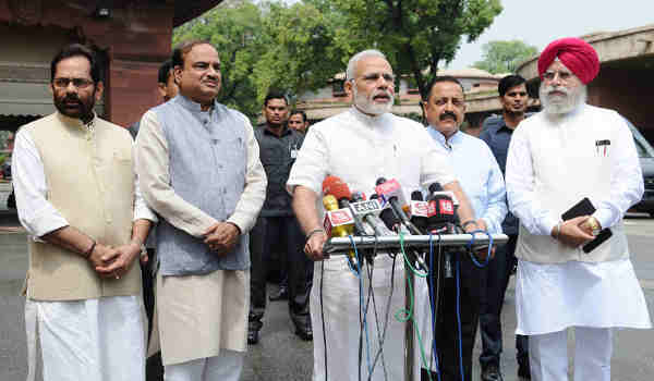 Narendra Modi interacting with the media at the start of Monsoon Session of Parliament, in New Delhi on July 18, 2016