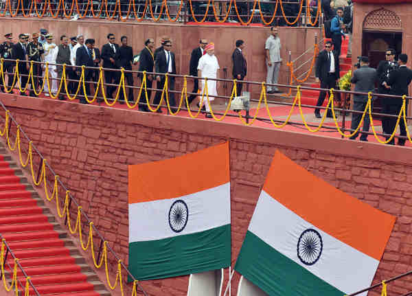Narendra Modi walking towards the dais to address the Nation at the Red Fort, on the occasion of 70th Independence Day, in Delhi on August 15, 2016