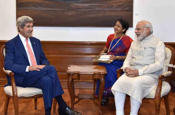 John Kerry calls on Narendra Modi in New Delhi on August 31, 2016