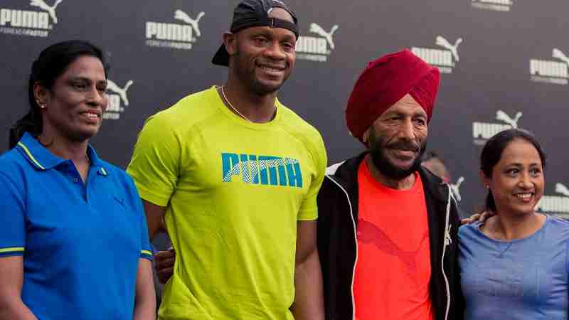 L-R: PT Usha, Asafa Powell, Milkha Singh and Ashwini Nachappa