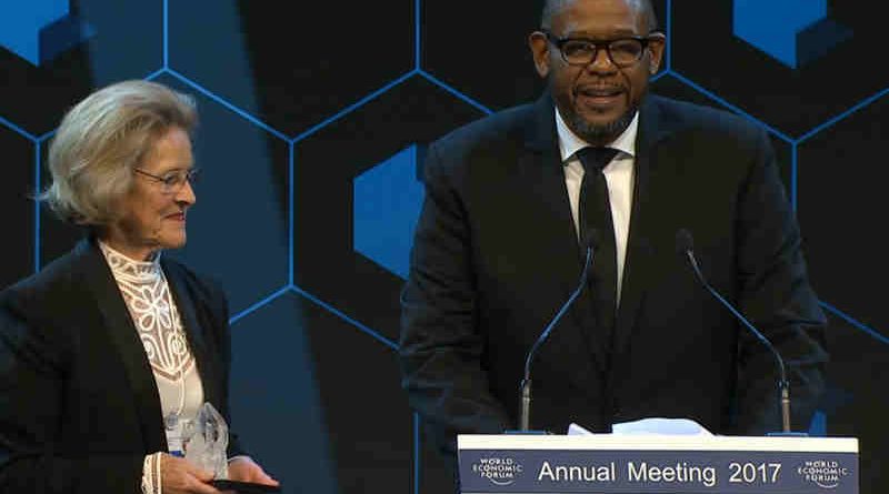 UN agency envoy Forest Whitaker honoured at the 47th World Economic Forum Annual Meeting in Davos, Switzerland (screenshot)