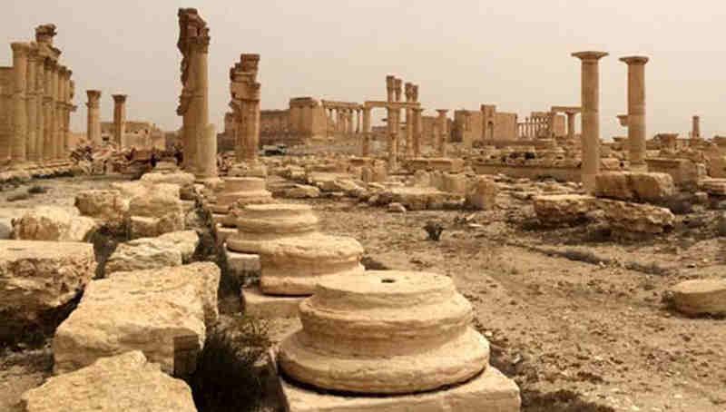 Destruction shown in April 2016 at the World Heritage site of Palmyra in Syria. Photo: ©UNESCO