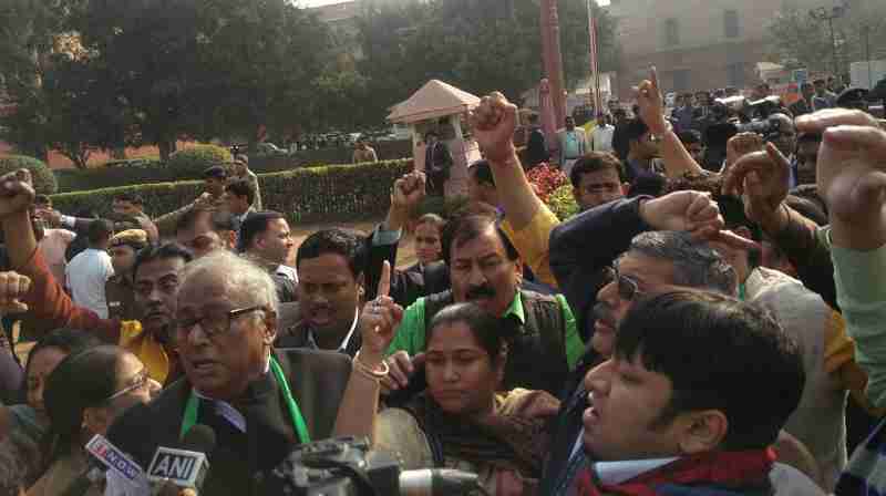 Trinamool MPs protesting outside PM Office in Delhi on January 5, 2017