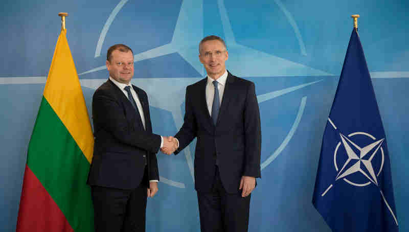 Lithuanian Prime Minister Saulius Skvernelis with NATO Secretary General Jens Stoltenberg