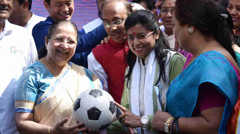The Speaker, Lok Sabha, Smt. Sumitra Mahajan presented the footballs to Members of Parliament as part of the Mass Awareness Programme launched by the Ministry of Youth Affairs and Sports to reach out to XI Million Children to create football fever across the country, at Parliament House, in New Delhi on March 29, 2017.