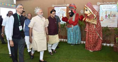 Narendra Modi visits the exhibition at ‘Swachh Shakti 2017’ - A Convention of Women Sarpanches, in Gujarat on March 08, 2017