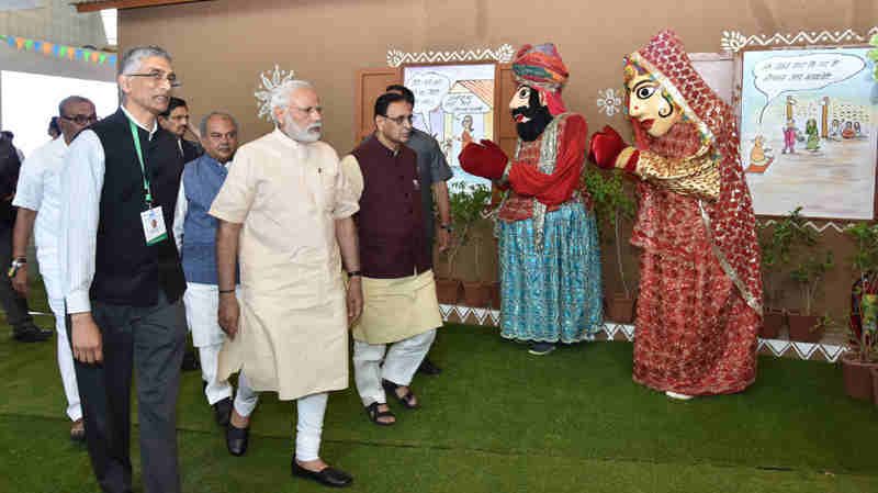 Narendra Modi visits the exhibition at ‘Swachh Shakti 2017’ - A Convention of Women Sarpanches, in Gujarat on March 08, 2017