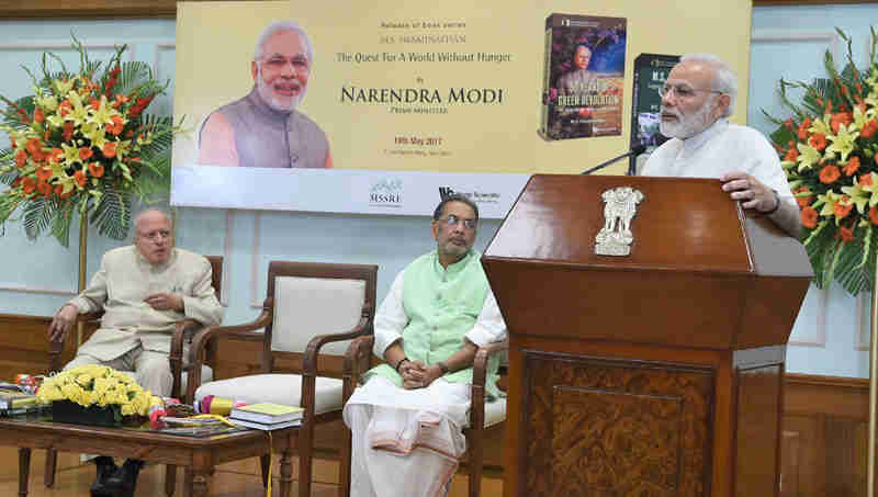 Narendra Modi addressing at the release of a 2 part book series on Dr. M.S. Swaminathan, titled - M.S. Swaminathan: The Quest for a world without hunger, in New Delhi on May 19, 2017