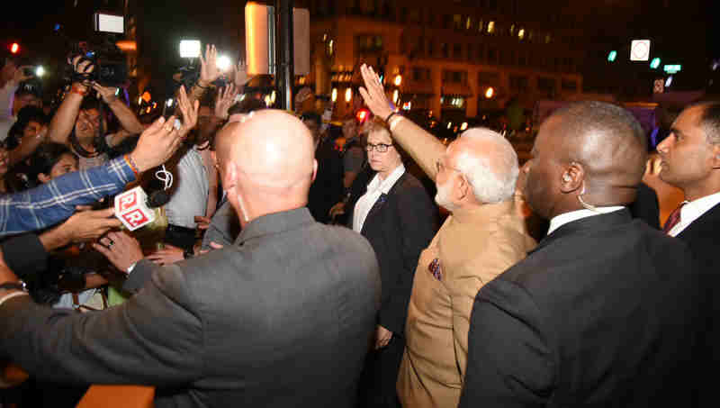 Narendra Modi meeting the people of Indian community, on his arrival at Joint Base Andrews, Washington DC, USA on June 24, 2017