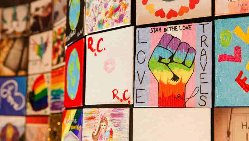 Marriott International #LoveTravels Mosaic featuring artwork from Tituss Burgess, Laverne Cox, Jazz Jennings and thousands of others from 96 countries around the world.