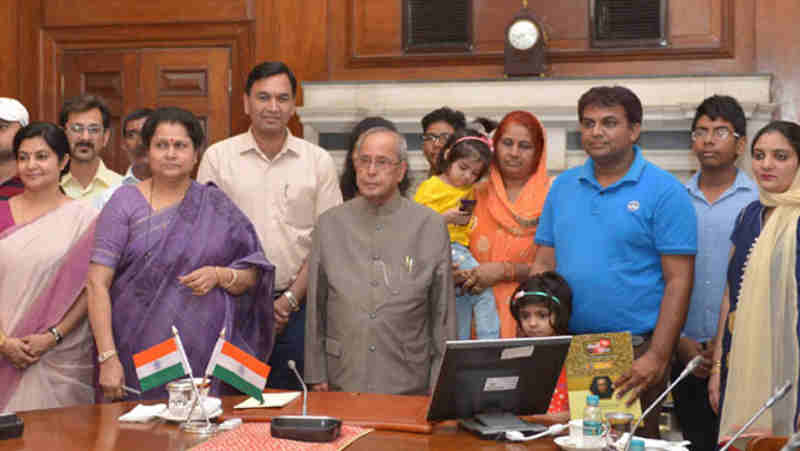 Pranab Mukherjee at the launch of the Mobile App ‘Selfie with Daughters’, at Rashtrapati Bhavan, in New Delhi on June 09, 2017