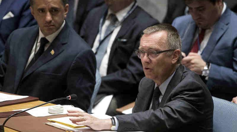 Jeffrey Feltman (front right), Under-Secretary-General for Political Affairs, briefs the Security Council threat posed by ISIL to international peace and security. UN Photo/Evan Schneider