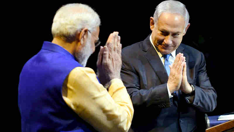 Narendra Modi and the Prime Minister of Israel, Benjamin Netanyahu at the Community Reception Programme, in Tel Aviv, Israel on July 05, 2017