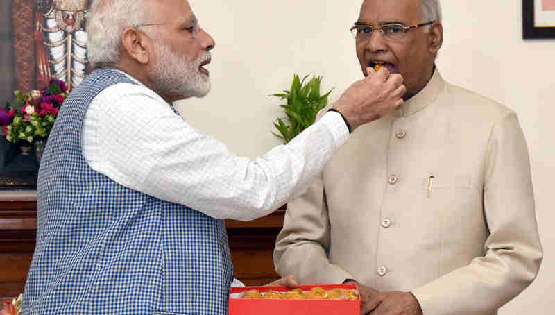 The Prime Minister, Shri Narendra Modi congratulates the President-elect, Shri Ram Nath Kovind, in New Delhi on July 20, 2017.