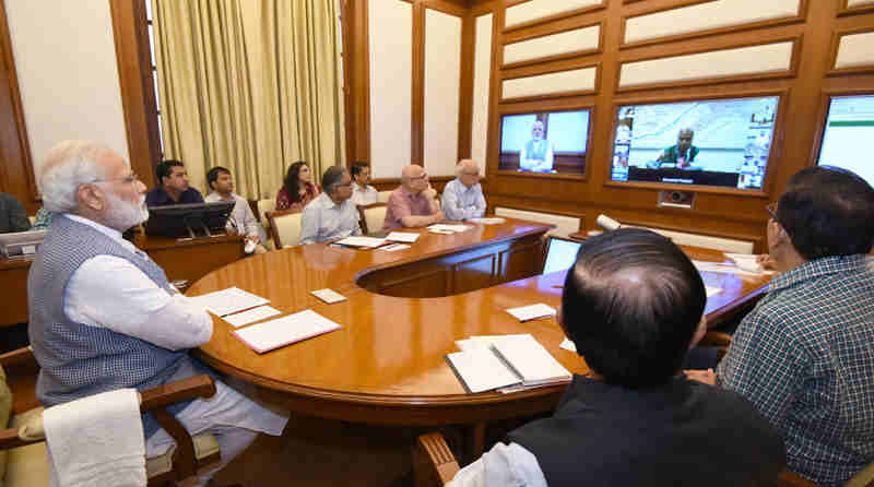 Narendra Modi chairing 20th interaction through PRAGATI - the ICT-based, multi-modal platform for Pro-Active Governance and Timely Implementation, in New Delhi on July 12, 2017