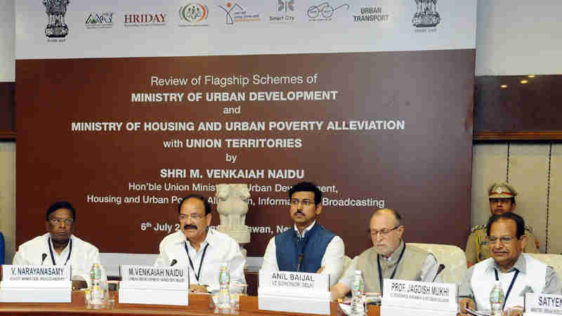 M. Venkaiah Naidu at a review meeting of flagship schemes of the Ministry of Urban Development and Housing & Urban Poverty Alleviation with Union Territories, in New Delhi on July 06, 2017