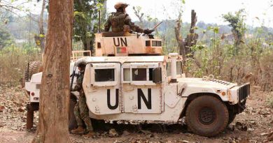 Peacekeepers with the United Nations Multidimensional Integrated Stabilization Mission in the Central African Republic (MINUSCA) on patrol in Bambari. Photo: MINUSCA (file photo)