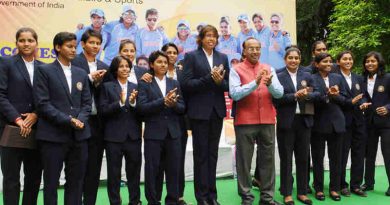 Vijay Goel felicitated the Indian Women Cricket Team on its return from London, at a function in New Delhi on July 27, 2017.