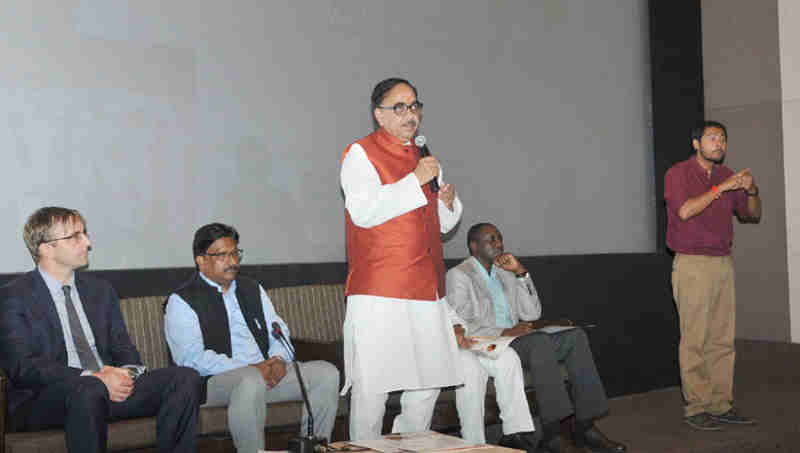 The Minister of State for Human Resource Development, Dr. Mahendra Nath Pandey addressing at the launch of the National Anthem Video in Sign Language, in New Delhi on August 10, 2017.