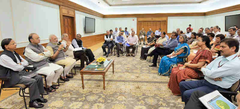 Narendra Modi interacting with the Additional Secretaries and Joint Secretaries, in New Delhi on August 23, 2017