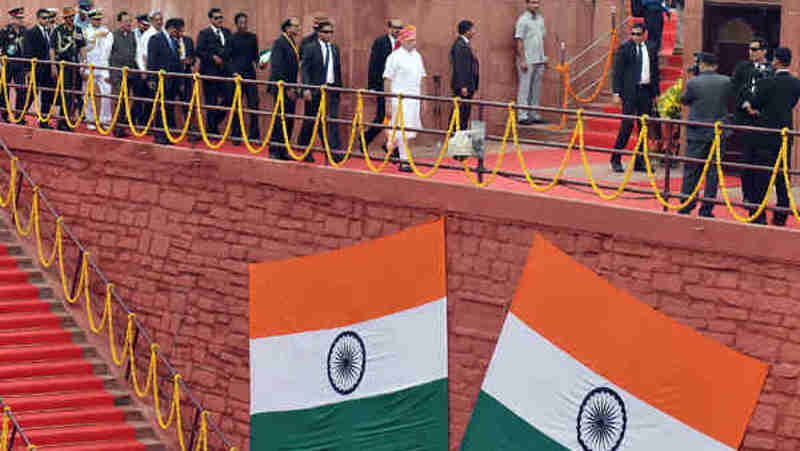 Narendra Modi walking towards the dais to address the Nation at the Red Fort, on the occasion of 70th Independence Day, in Delhi on August 15, 2016