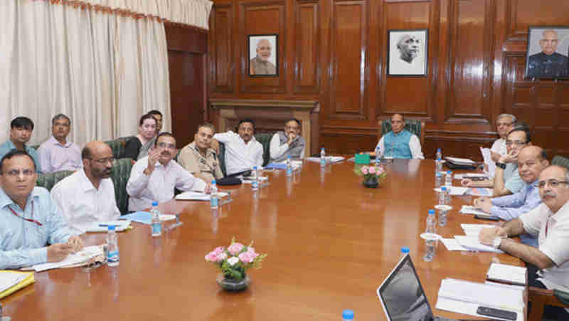 Rajnath Singh chairing a meeting to review the measures to check cybercrime in the financial sector, in New Delhi on September 19, 2017