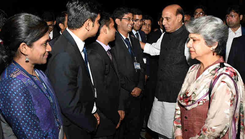 Rajnath Singh interacting with IAS probationers at the Lal Bahadur Shastri National Academy of Administration (LBSNAA), at Mussoorie, in Uttarakhand on September 28, 2017