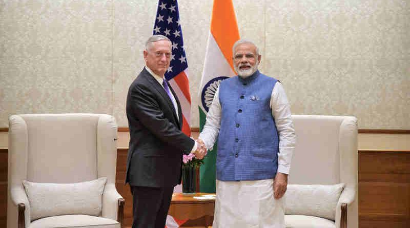 The US Defence Secretary, Mr. Jim Mattis calls on the Prime Minister, Shri Narendra Modi, in New Delhi on September 26, 2017.