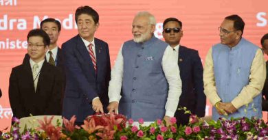 Narendra Modi and the Prime Minister of Japan, Mr. Shinzo Abe laying the foundation stone for Mumbai-Ahmedabad High speed Rail Project, at a function, at Ahmedabad, Gujarat on September 14, 2017. The Chief Minister of Gujarat, Shri Vijay Rupani is also seen.