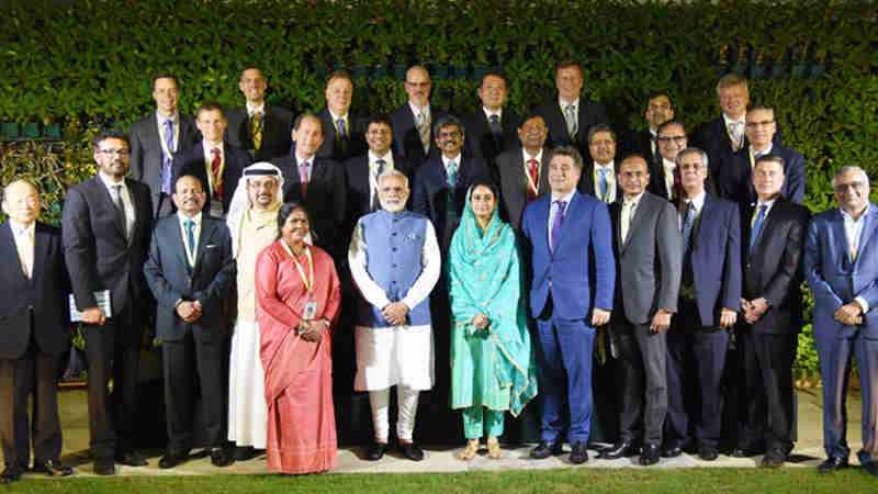 Narendra Modi with the Global CEOs of the Food Processing Sector as part of the ongoing World Food India event, in New Delhi on November 03, 2017