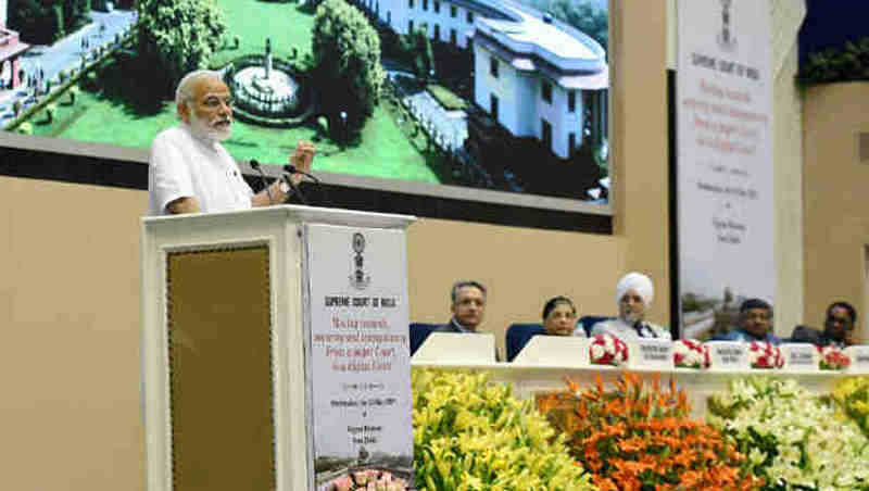 The Prime Minister, Shri Narendra Modi addressing at the event marking introduction of digital filing as a step towards paperless Supreme Court, in New Delhi on May 10, 2017.