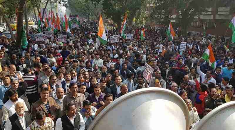 Congress holds protest to demand CM Arvind Kejriwal's resignation. Photo: Congress