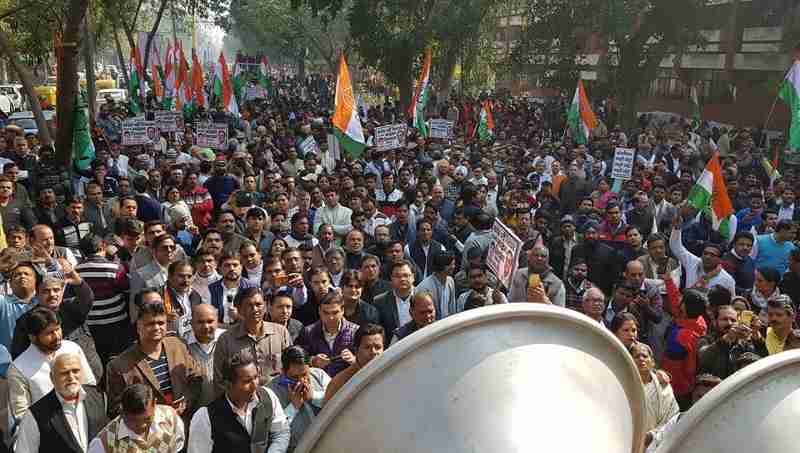 Congress holds protest to demand CM Arvind Kejriwal's resignation. Photo: Congress