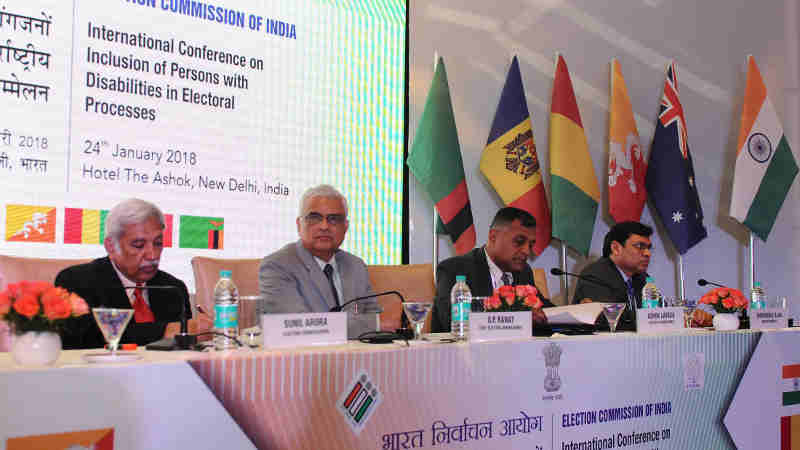 The Chief Election Commissioner, Shri O.P. Rawat along with the Election Commissioners, Shri Sunil Arora and Shri Ashok Lavasa at the inaugural session of the International Conference on ‘Inclusion of Persons with Disabilities in Electoral Process’, in New Delhi on January 24, 2018