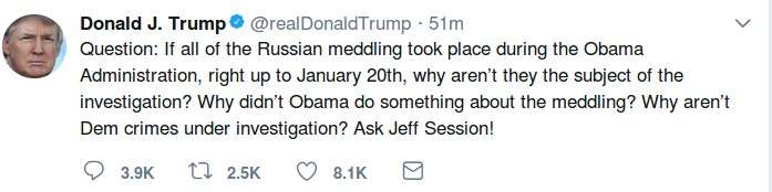 Trump's tweet with misspelt name of Jeff Sessions