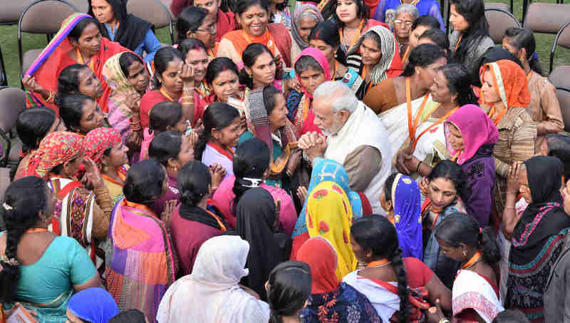PM Narendra Modi interacting with the beneficiaries of the Pradhan Mantri Ujjwala Yojana, in New Delhi on February 13, 2018 (file photo)