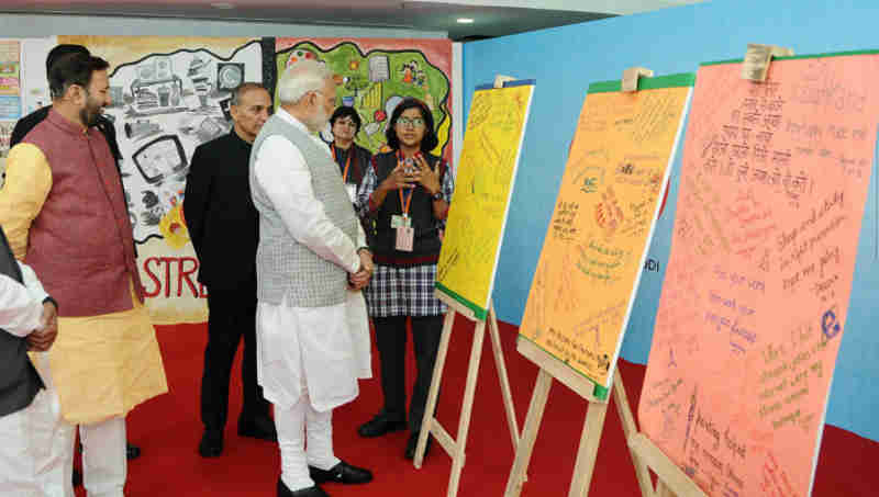 Narendra Modi at an interaction with the students, during the ‘Pariksha Pe Charcha’, at Talkatora Stadium, in New Delhi on February 16, 2018