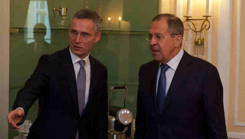 Bilateral meeting between NATO Secretary General Jens Stoltenberg and the Minister of Foreign Affairs of Russia, Sergey Lavrov. Photo: NATO