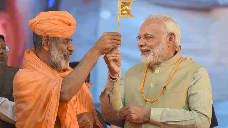 Narendra Modi at the Bahubali Mahamasthakabhisheka Mahotsava, at Shravanabelagola, in Karnataka on February 19, 2018