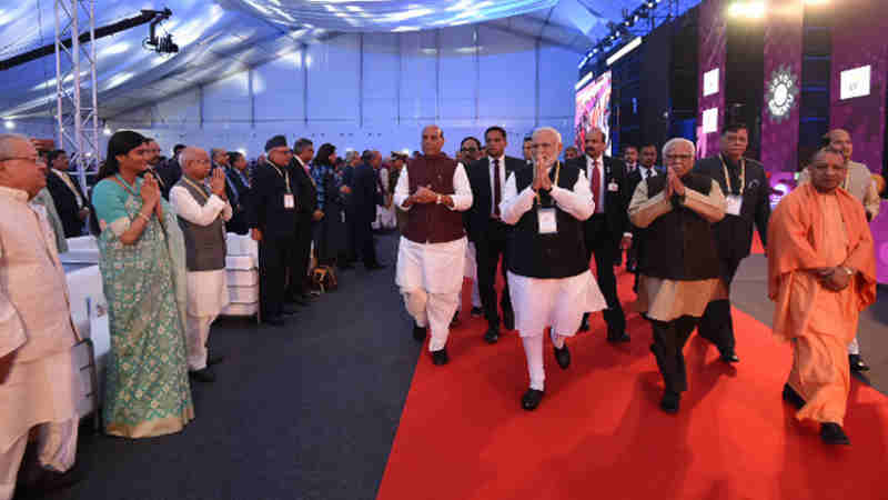 Narendra Modi at the inauguration of the UP Investors Summit 2018, in Lucknow, Uttar Pradesh on February 21, 2018