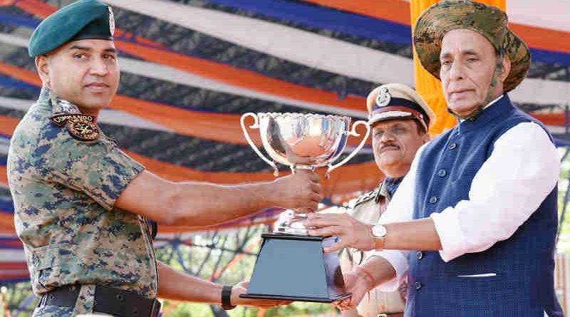 Rajnath Singh presenting trophies on the occasion of CRPF’s 79th Raising Day Parade, in Gurugram, Haryana on March 24, 2018