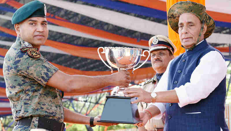 Rajnath Singh presenting trophies on the occasion of CRPF’s 79th Raising Day Parade, in Gurugram, Haryana on March 24, 2018