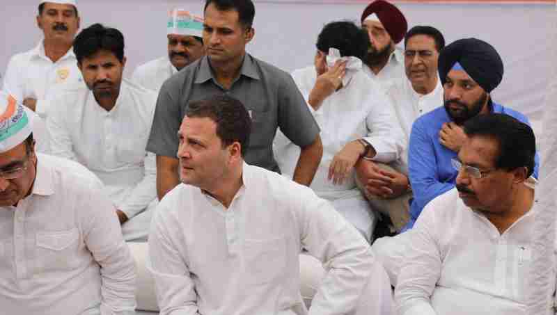 Congress President Rahul Gandhi leads the party's day-long fast at Rajghat in Delhi on April 9, 2018. Photo: Congress